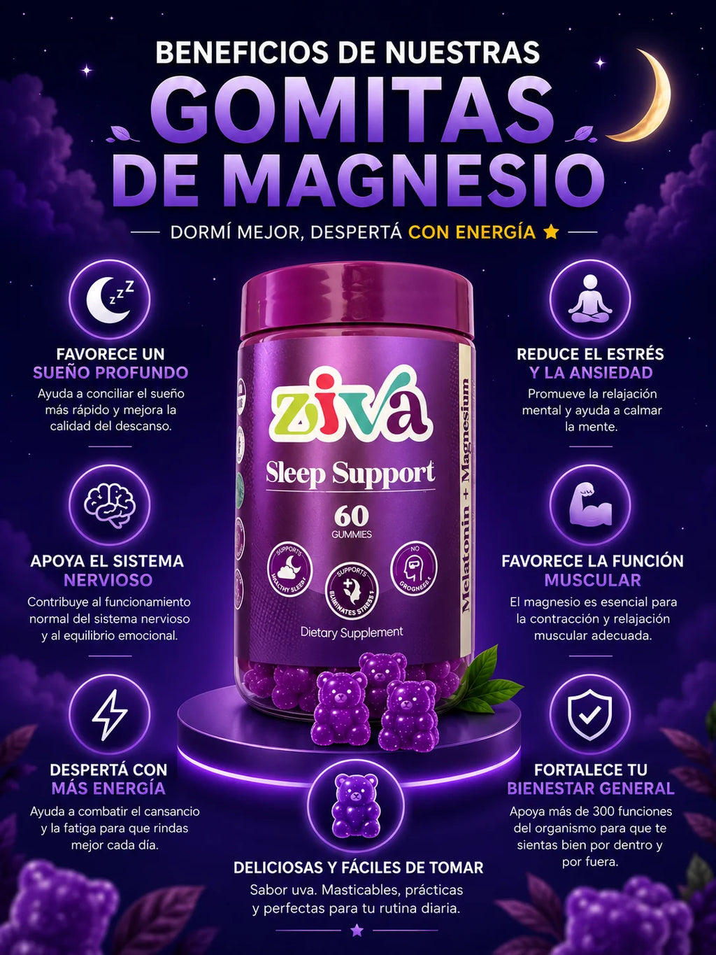 GOMITAS PARA DORMIR | MELATONINA + CITRATO DE MAGNESIO