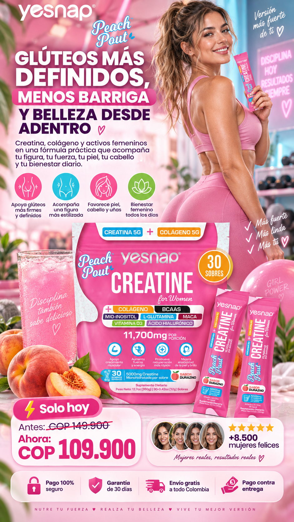 CREATINA PARA MUJER 8 EN 1 - SABOR DURAZNO 🍑