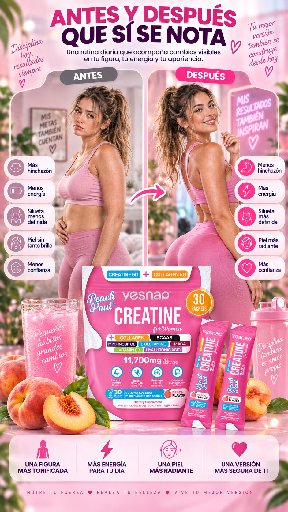 CREATINA PARA MUJER 8 EN 1 - SABOR DURAZNO 🍑