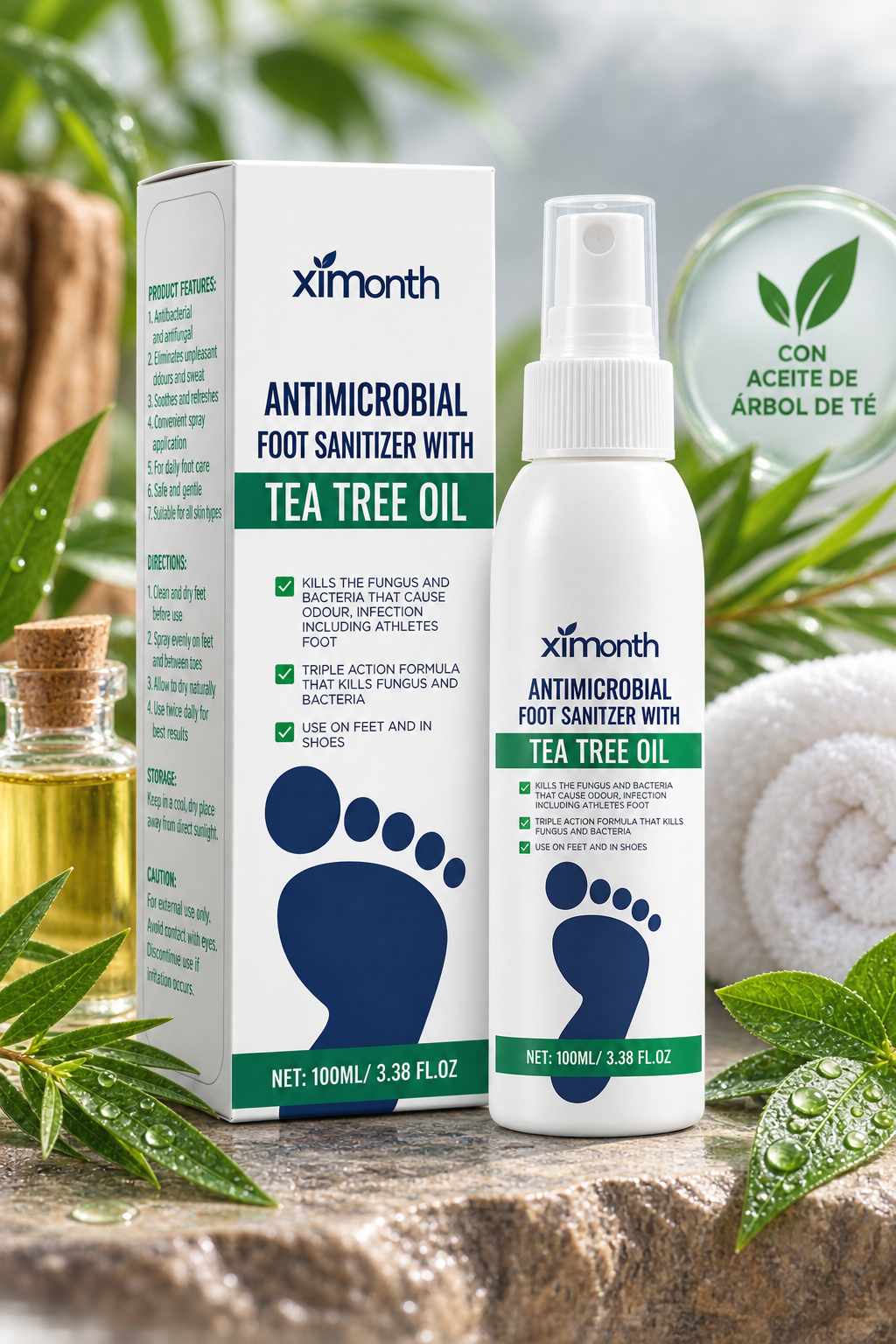 Ximonth® - Spray Antifúngico para Pies con Aceite de Árbol de Té
